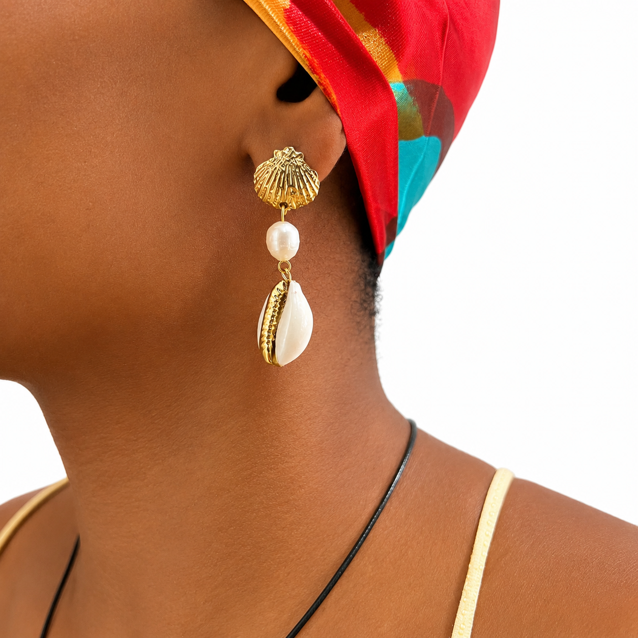 Boucles d’oreilles Cauri & Perle Dorée