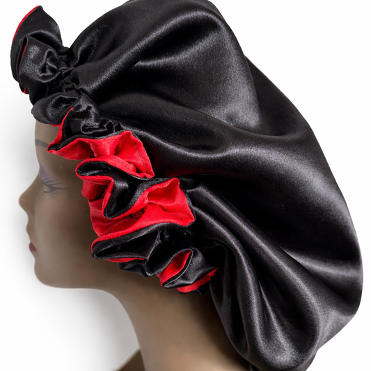 Bonnet de nuit satin rouge & noir