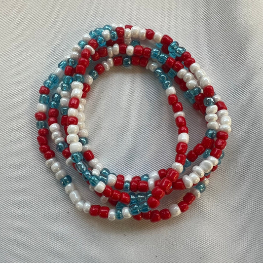Bijou en perles multifonction rouge, blanc et bleu