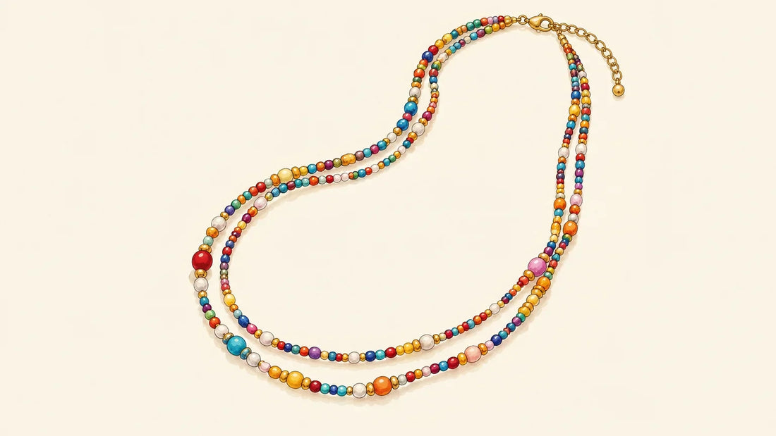 Bijou de perles disposé en boucle sur fond clair