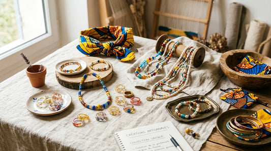 Assortiment de bijoux artisanaux colorés en résine et perles