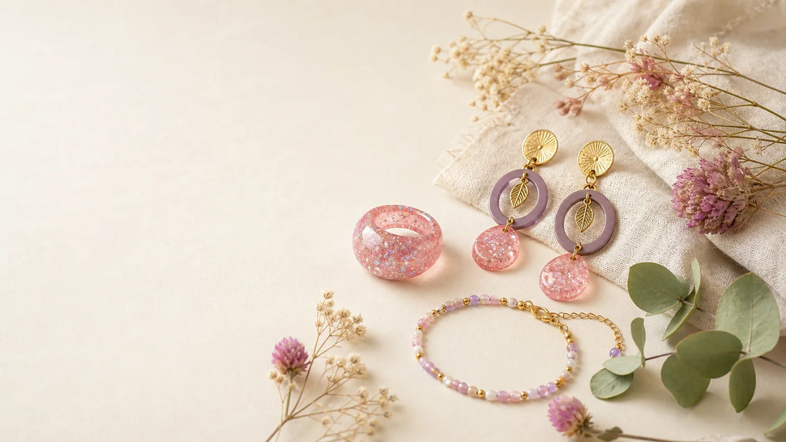 Sélection de bijoux artisanaux en résine colorée pour 2026