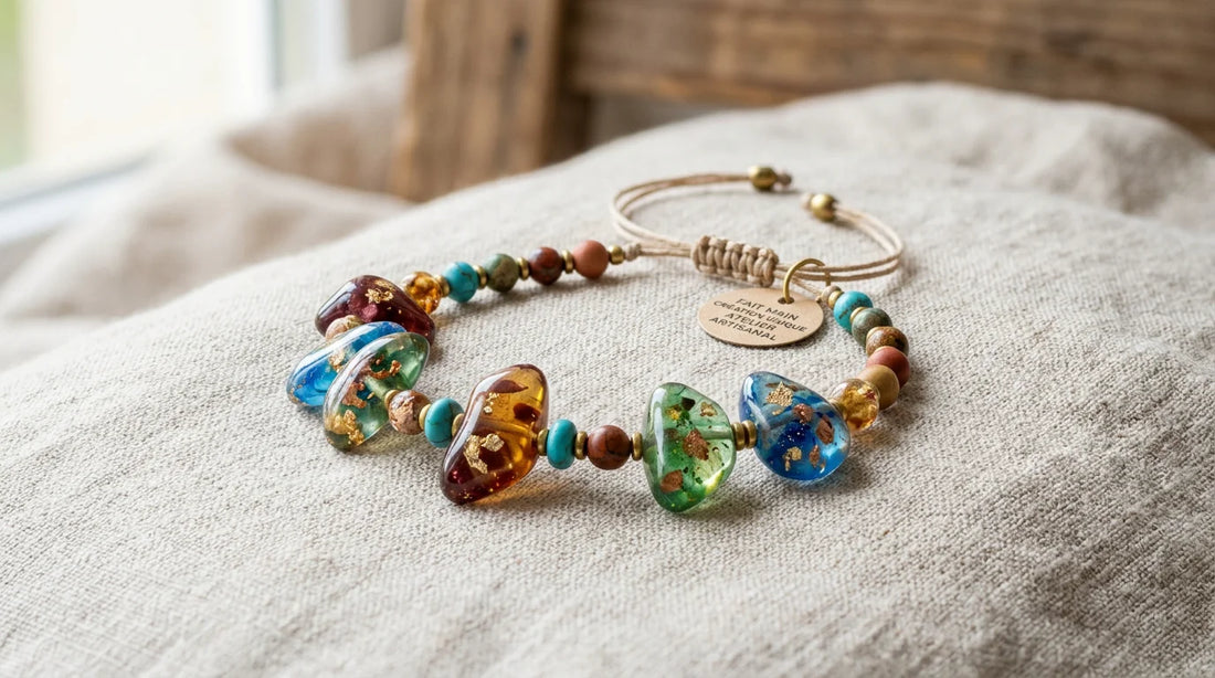 Bracelet artisanal pour femme en résine colorée fait main