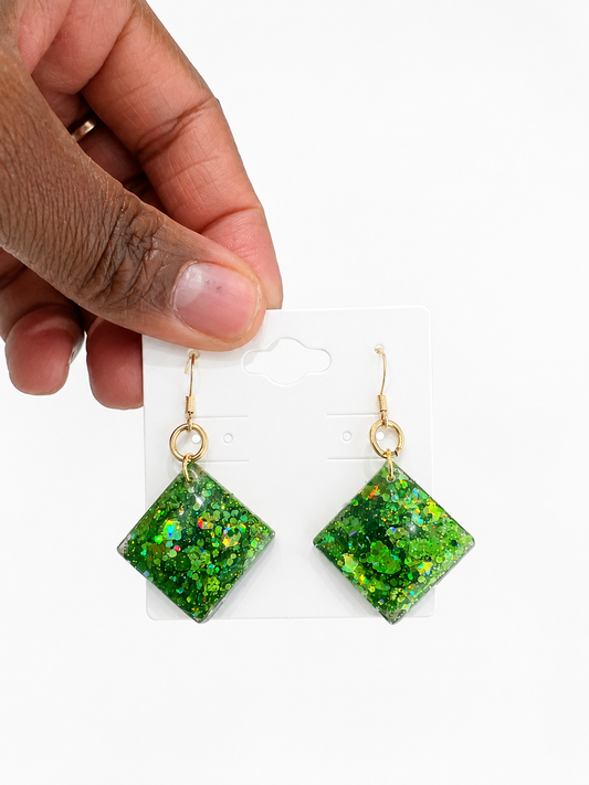 Boucles d’oreilles Carré Vert Pailleté