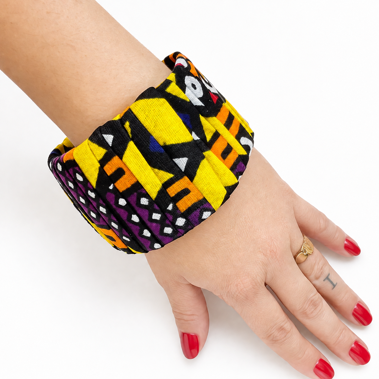 Bracelet en tissu wax africain-Manchette colorée fait main