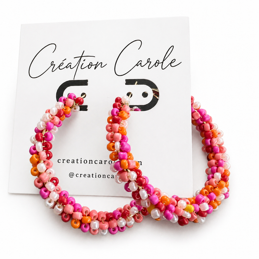 Créoles “Éclat Rose” en perles de rocaille multicolores