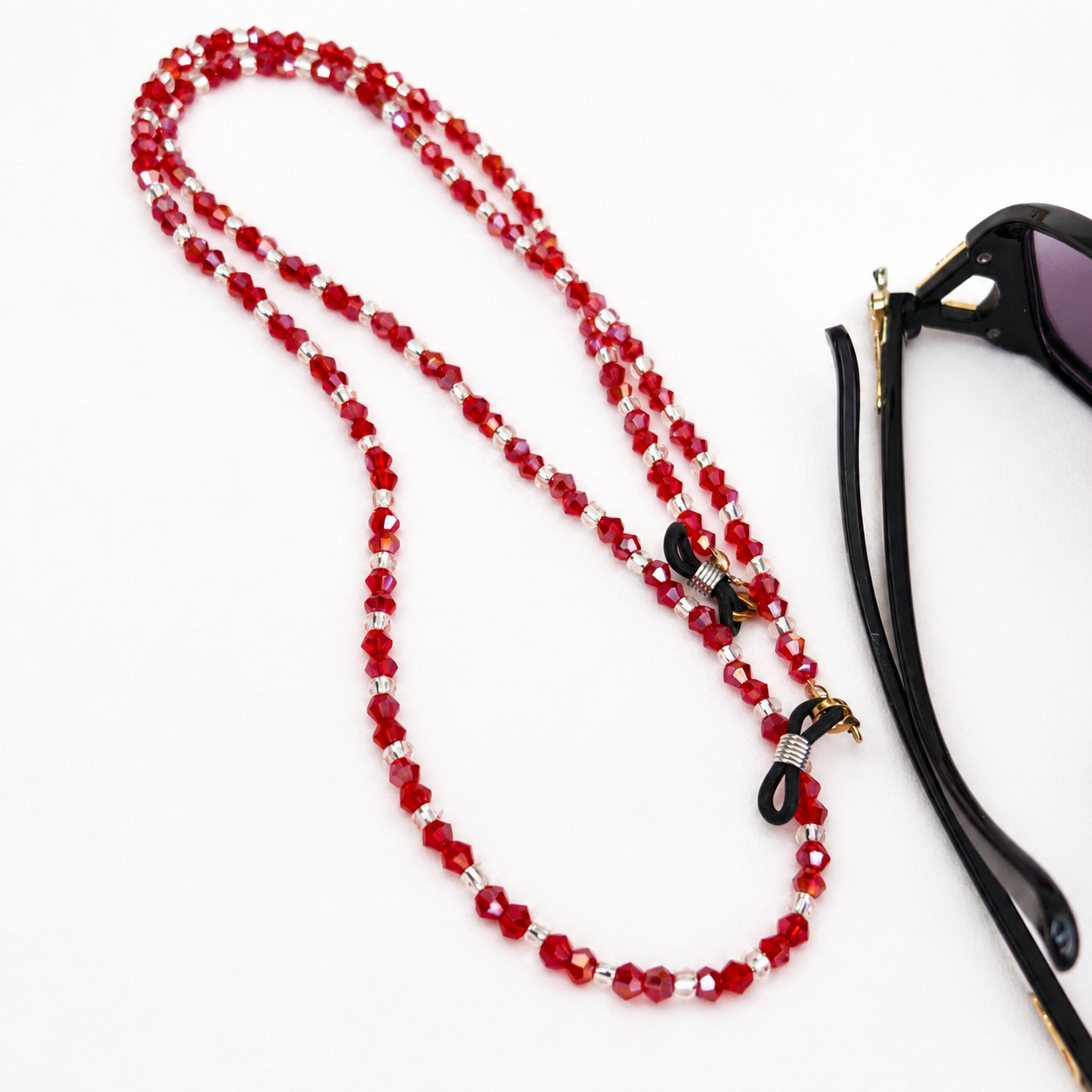 Chaîne de lunettes rouge et argentée artisanale | Création Carole
