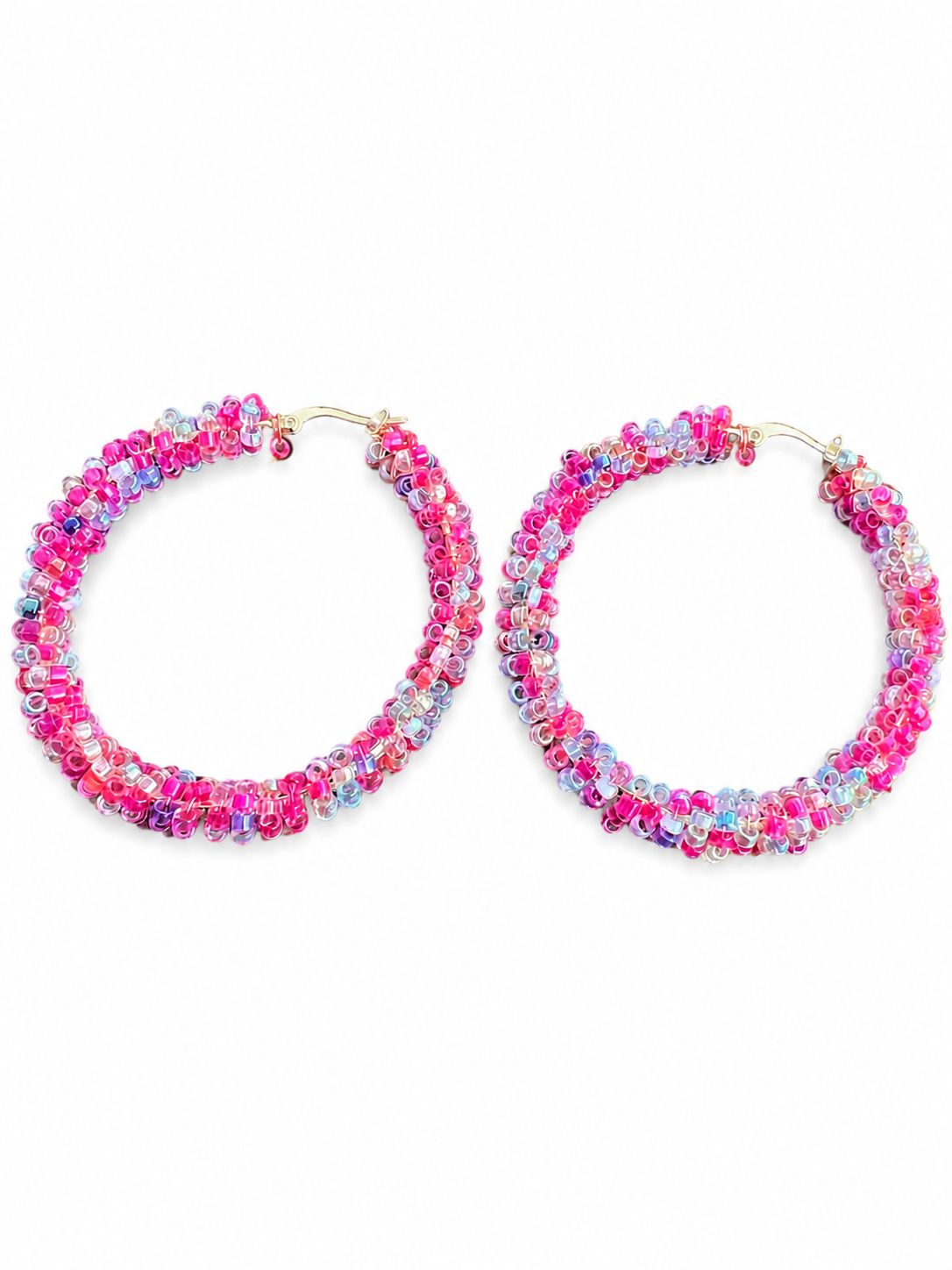 Créoles “Éclat Rose” en perles de rocaille multicolores