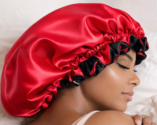 Bonnet de nuit satin rouge & noir