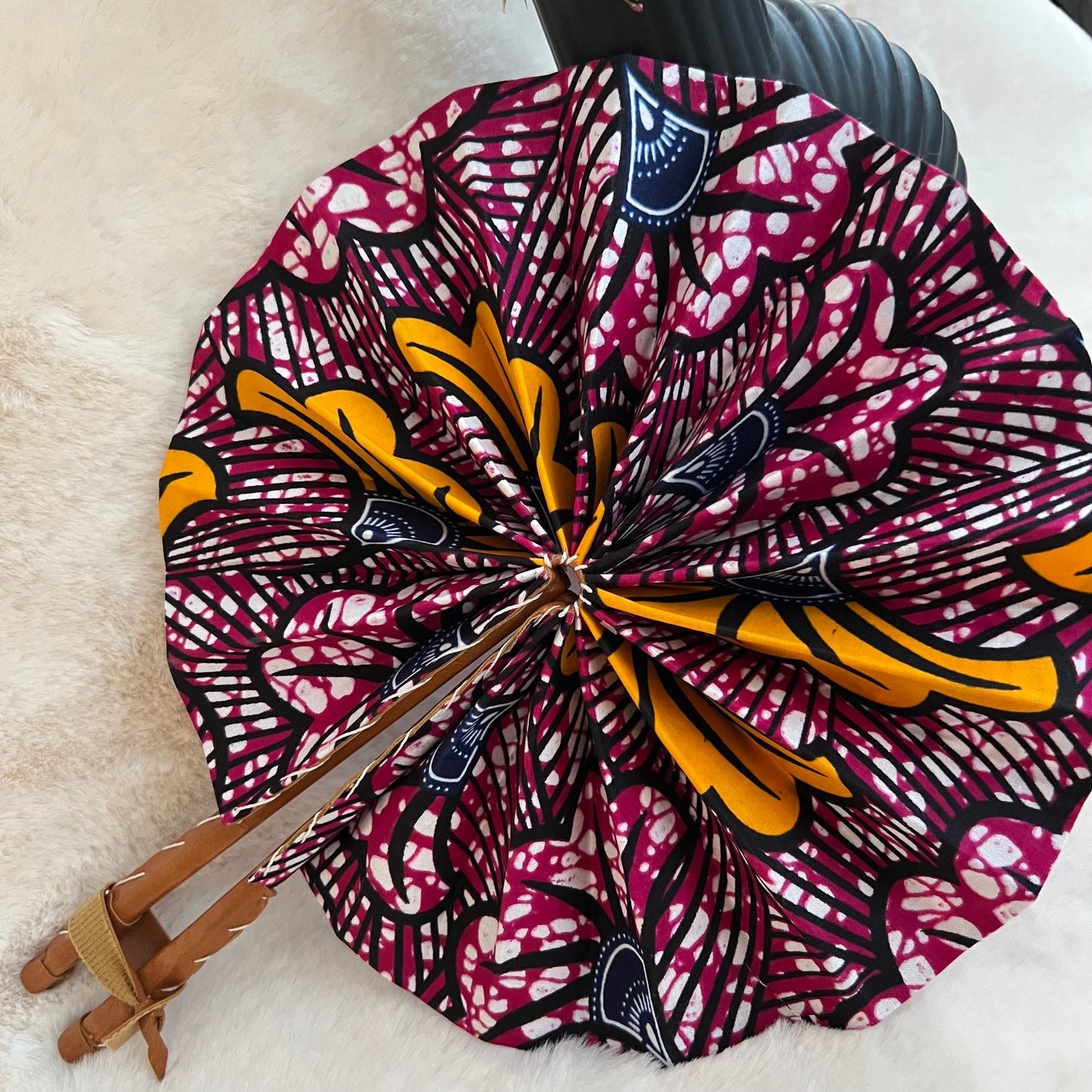Éventail africain rose & jaune