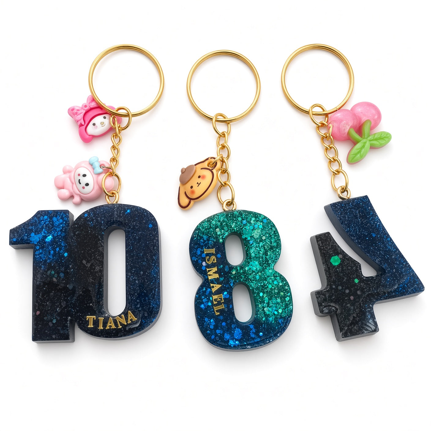 Collection de porte-clés chiffres personnalisés en résine